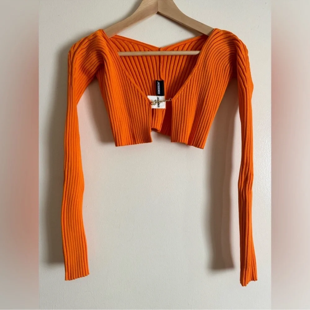 Jacquemus Orange Ribbed Long Sleeve Crop Top - Picture 4 of 10